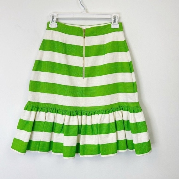 Kate spade senorita peplum green and white striped skirt size 12 ruffle midi - Picture 4 of 11